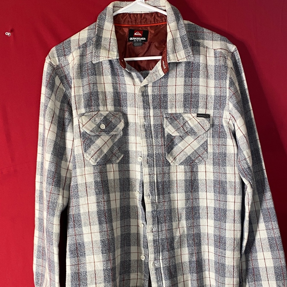 Quiksilver Cream and Gray Plaid Shirt